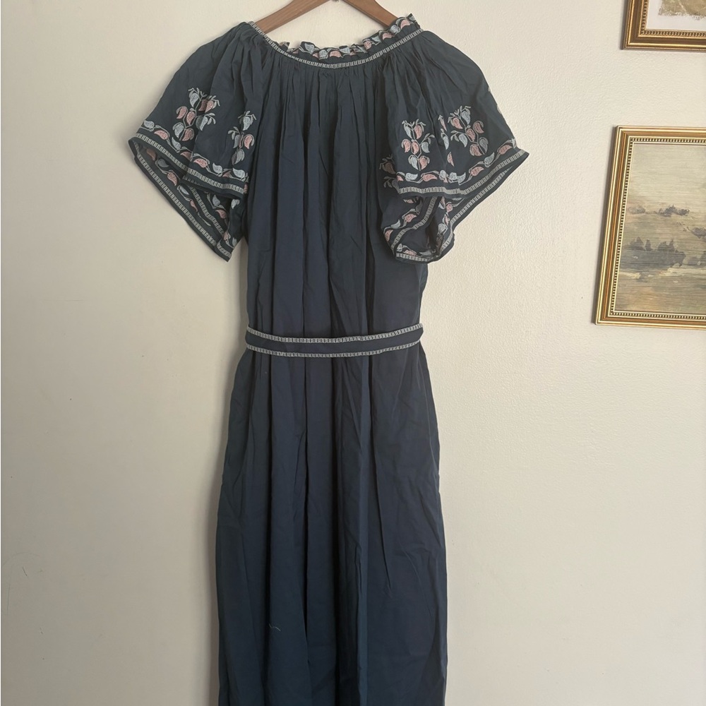 EX VOTO Cotton Bri Dress Embroidered Stargazer Blue Relaxed Resort XS/S NWT CA - Picture 7 of 7